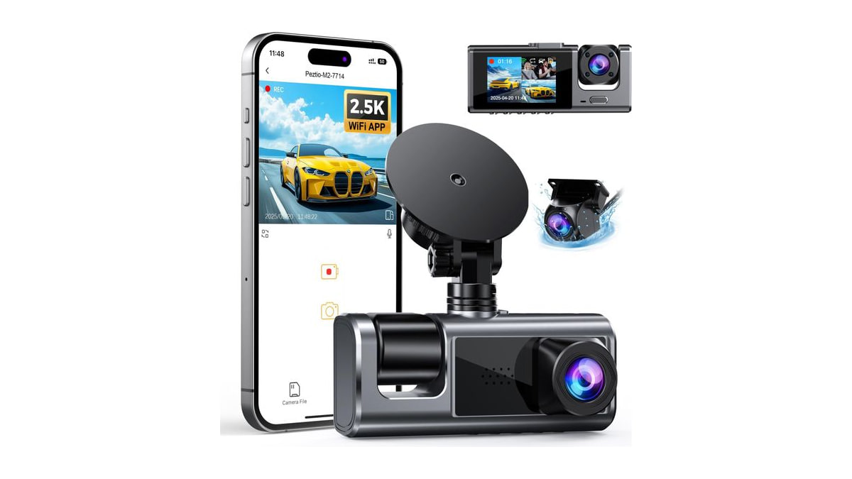 2.5K 3 Channel Dash Cam Front and Rear Inside with WiFi, 2' IPS Screen