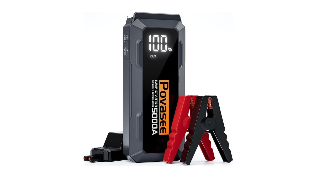 5000A Jump Starter Povasee A40 Car BatteryJump Starter, 12V Jump Box for Car Up to All Gas or 10L Diesel Engine Battery Jumper Starter Portable with 3