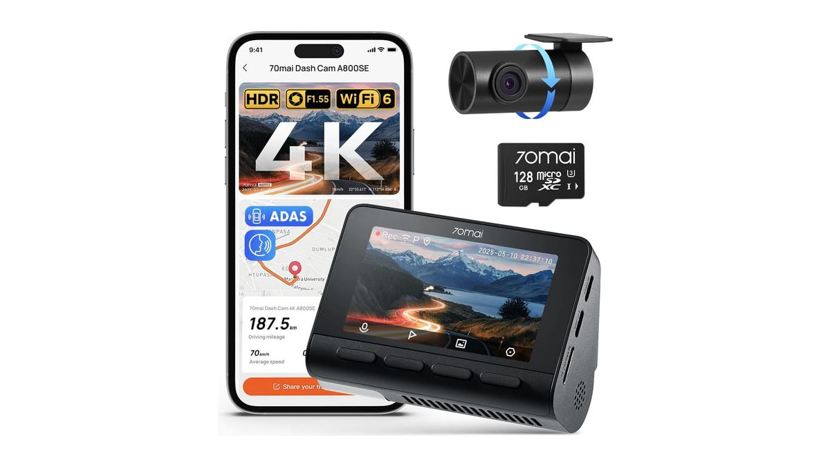 70mai 4K Dash Cam Front and Rear, Built in Wi-Fi 6 & GPS Car Camera, Super Night Vision, ADAS, 3'' IPS Screen, 24H Parking Mode, Time-Lapse, Loop Reco