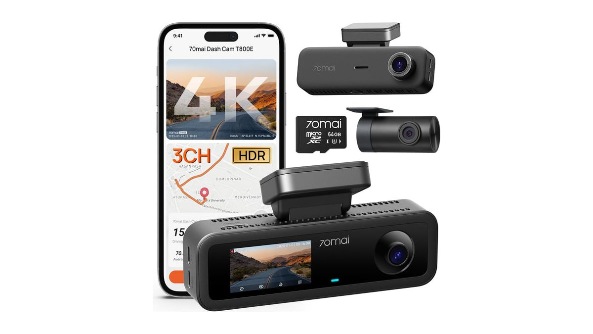 70mai 4K Dash Cam Front and Rear Inside, 3 Channel Car Dash Camera for Cars, Dashcam with GPS, Wi-Fi 6, Voice Control, Parking Monitor, Night Vision,
