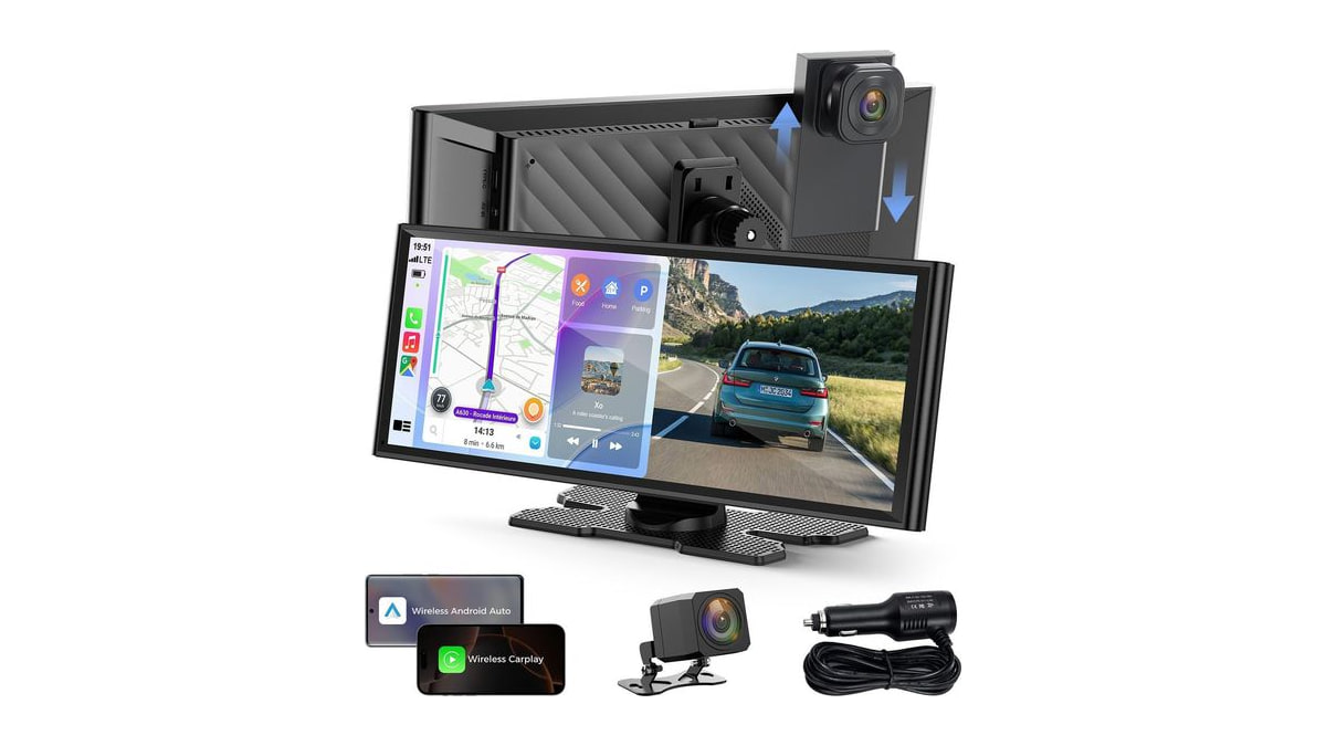 9.26" Wireless CarPlay Screen with 4K+1080P Dual Dash Cam Front and Rear