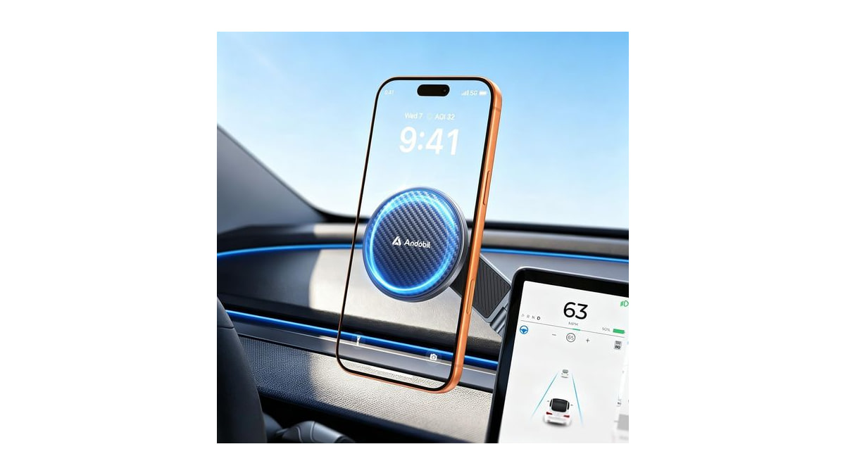 andobil 3rd Gen Tesla Phone Mount 【Upgrade Adhesive & Upgrade Stongest Magnet】 Phone Holder for Tesla New Model Y Juniper Model 3, 360° Adjustable Tes