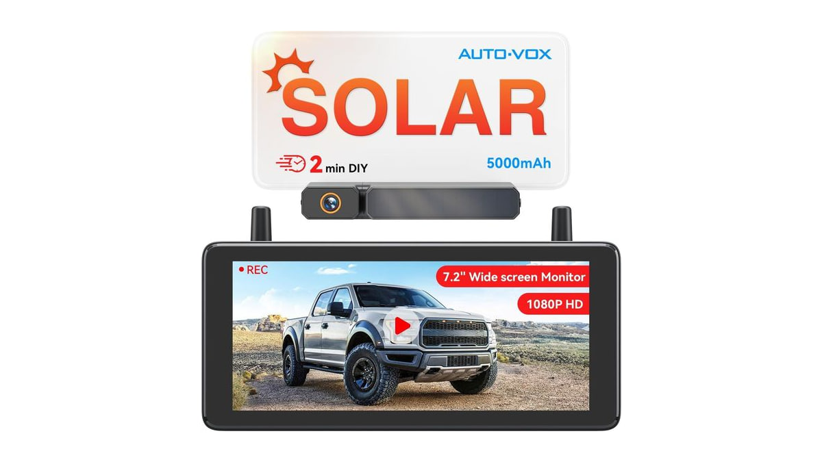 AUTO-VOX 7.2" DVR Portable Solar Wireless Backup Camera, HD 1080P Clearity