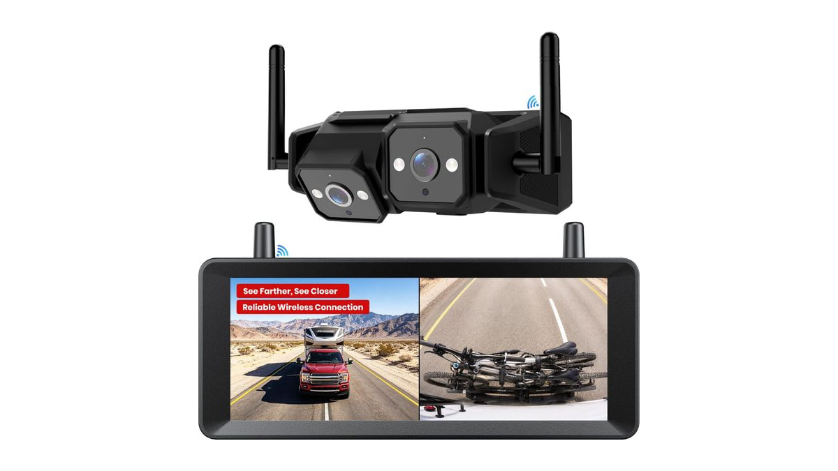 AUTO-VOX Wireless RV Backup Camera, Dual Lens Rear Road and Bumper View