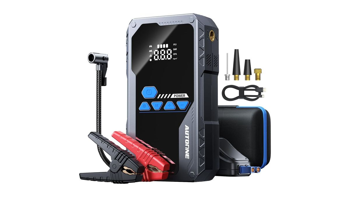 AUTOONE 6000A Jump Starter with Air Compressor (All Gas/10L Diesel), 150PSI Car Jumper Starter Portable, Jump Box Tire Inflator with LED Flashlight, L