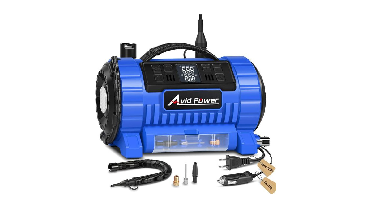 AVID POWER Portable Tire Inflator Air Compressor, 110V AC/12V DC Dual Power