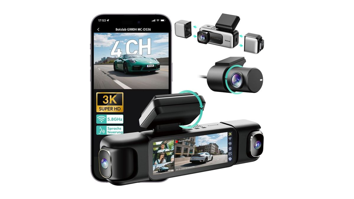 BOTSLAB 4 Channel 360° Dash Cam, Voice Control, App Control (No SD Card)