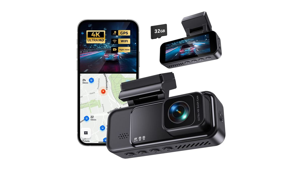COOLCRAZY 4K Dash Cam Front, Built-in WiFi GPS, Dash Camera for Cars, 3.2" IPS Screen Dashcam with App Control, Free 32G Card, 170°Wide Angle, 24H Par