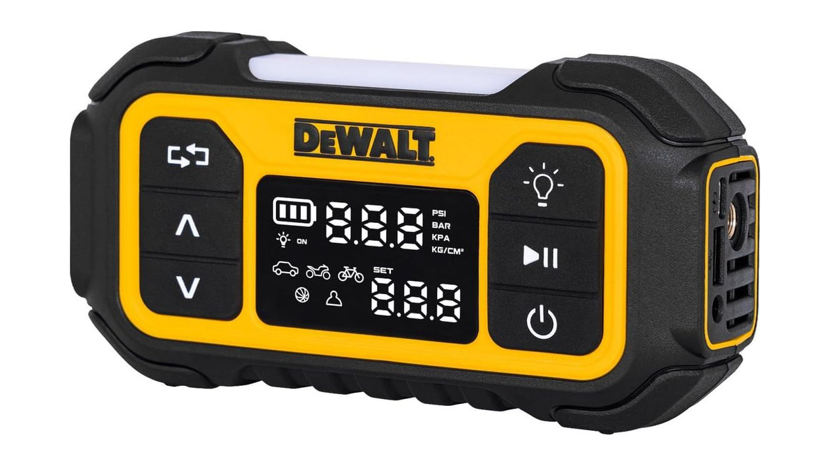 DEWALT Tire Inflator, Portable Air Compressor with Digital Pressure Gauge & Auto Shut Off, 150 PSI 12V DC Corded & Battery Powered Car Tire Pump with