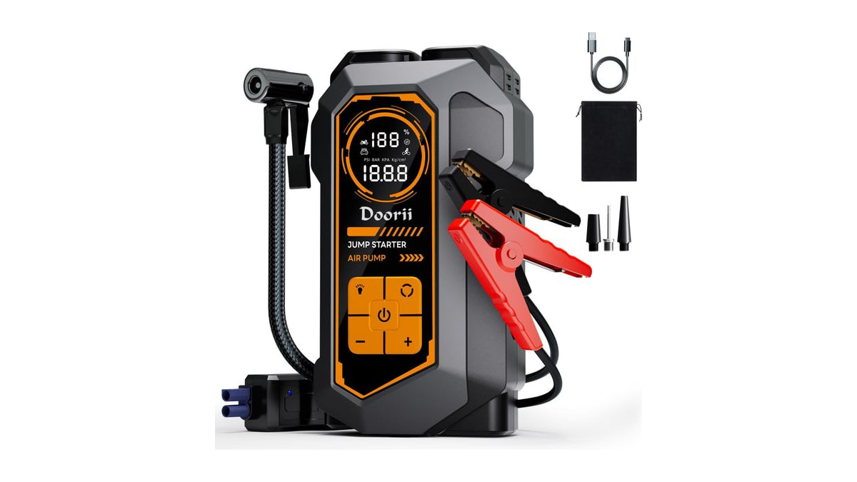 Doorii 8000A Jump Starter with Air Compressor, Car Jumper Starter Portable, 150PSI Tire Inflator/Air Pump, LED Flashlight for Up to 10.0L Gas & 9.0L D