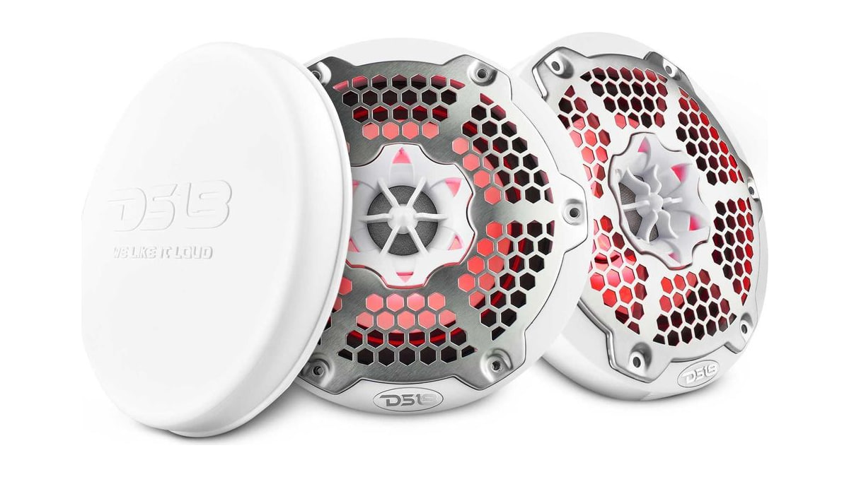 DS18 Hydro NXL-6M/WH - High End Mesh Grill Coaxial Speaker Pair - 2-Way Car Speaker with Integrated RGB Lights - 300 Watt Car Audio System - Water Res