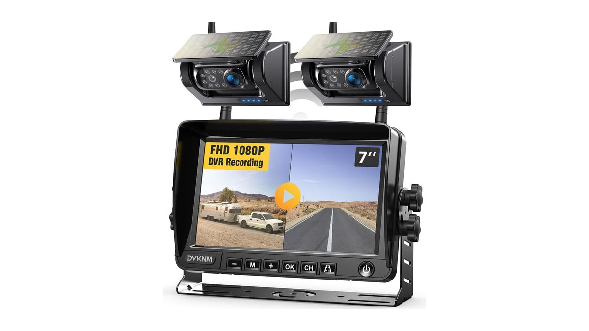 DVKNM 2 Magnetic Solar Wireless Backup Camera with 7" 1080P IPS DVR Monitor