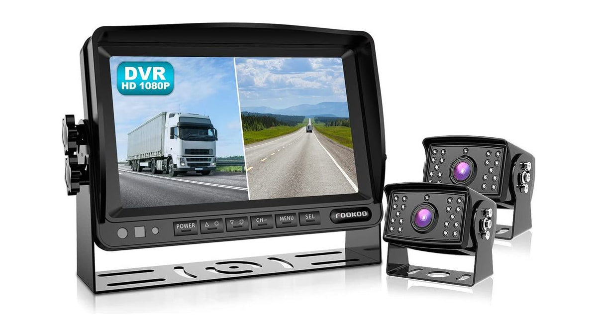 Fookoo 7" HD 1080P Wired Dual Backup Camera: 7" Dual Split Screen Monitor