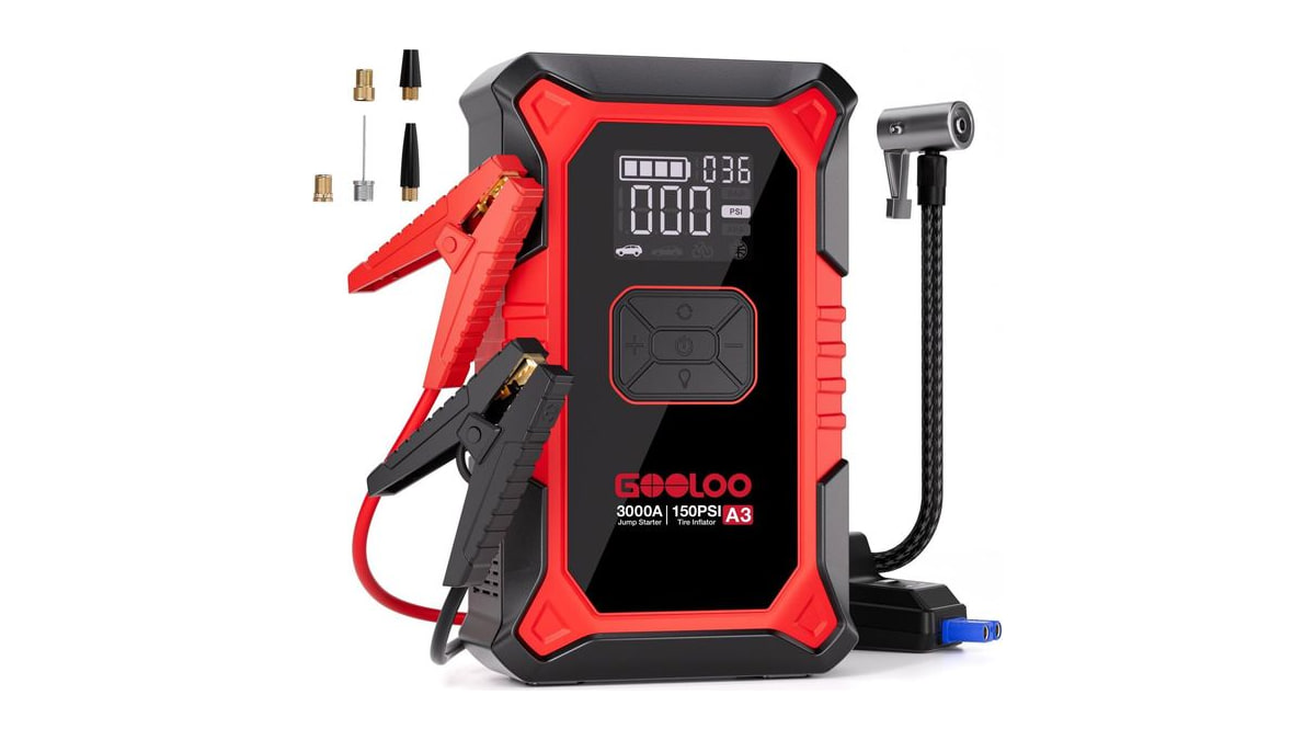 GOOLOO A3 12V 3000A Portable Jump Starter with Air Compressor
