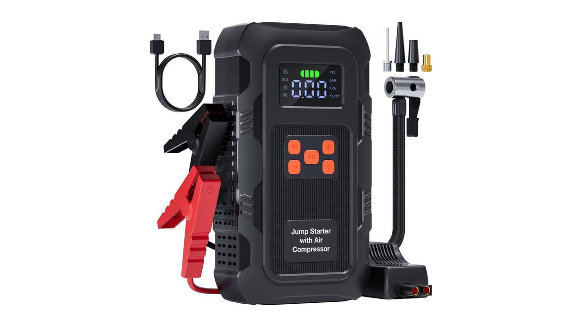 HPBS 5000A Jump Starter with Air Compressor, Portable Car Battery Jump Starter with 150 PSI Tire Inflator for Up to 10.0L Gas and 8.0L Diesel Engines,