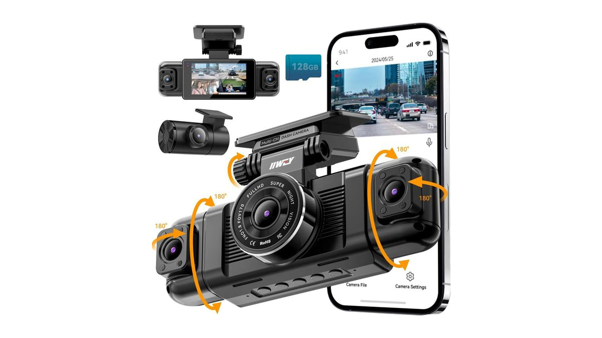 IIWEY N5 4 Channel Dash Cam for Cars, 360° View 2K Front 1080P Rear Inside