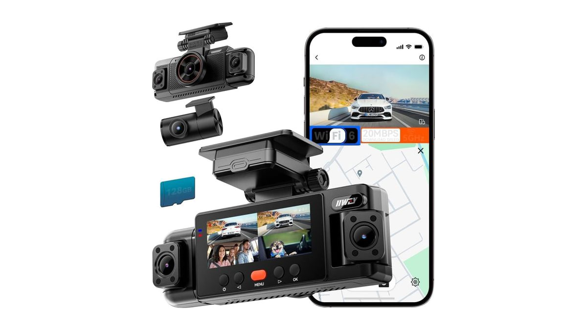IIWEY N6 360° Dash Cam 4 Channel, Free 128GB Card, 8 IR Lights Night Vision