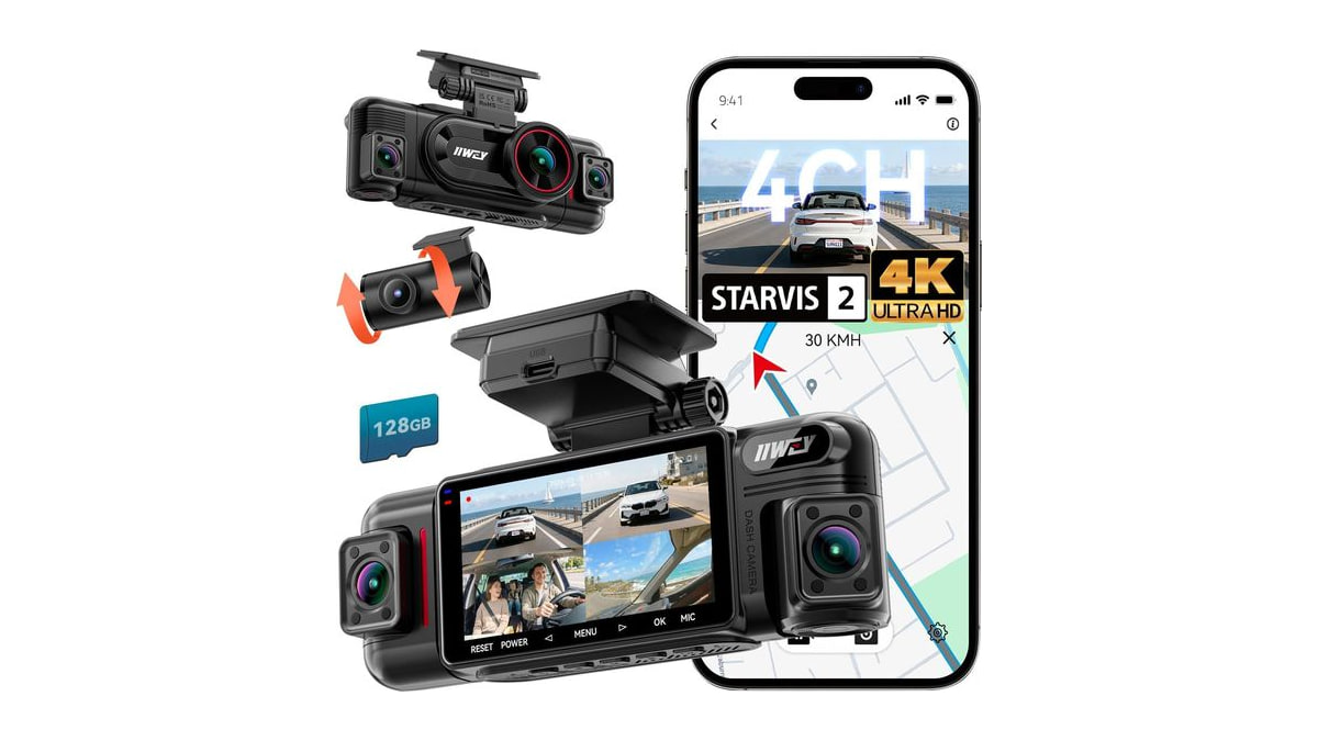 IIWEY N6 PRO 4K STARVIS 2 4-Channel Dash Cam 360° View, Free 128GB Card