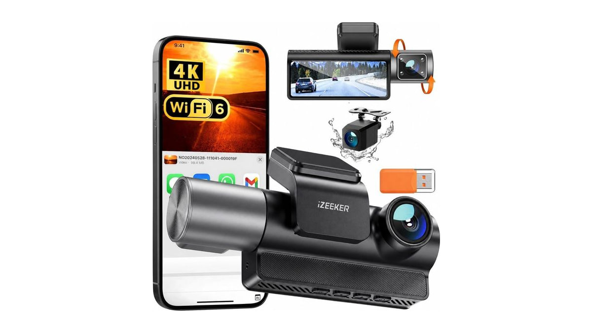 iZEEKER 4K Dash Cam Front and Rear Inside, 3 Channel Dash Camera for Cars