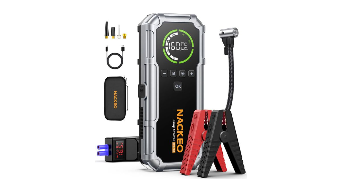 NACKEO Car Battery Jump Starter with Air Compressor 8000A 160PSI, Car Jumper Starter Portable (All Gas/10L Diesel), Jump Starter Jump Box with Jumper