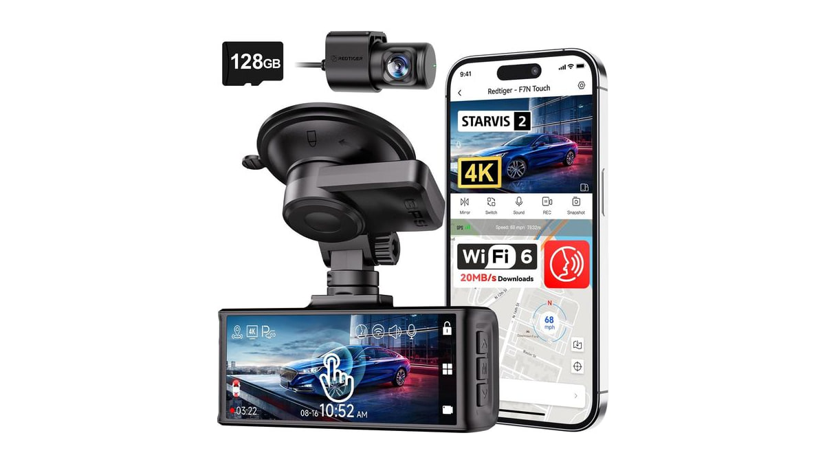 REDTIGER 4K STARVIS 2 Dashcam Front Rear, 5GHz WiFi 20MB/s, Free 128GB Card