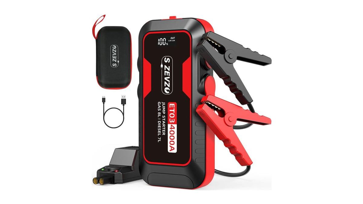 S ZEVZO ET03 Car Jump Starter 4000A Jump Starter Battery Pack for Up to 8.0L Gas and 7.0L Diesel Engines, 74Wh Portable 12V Jump Box with USB Ports, L