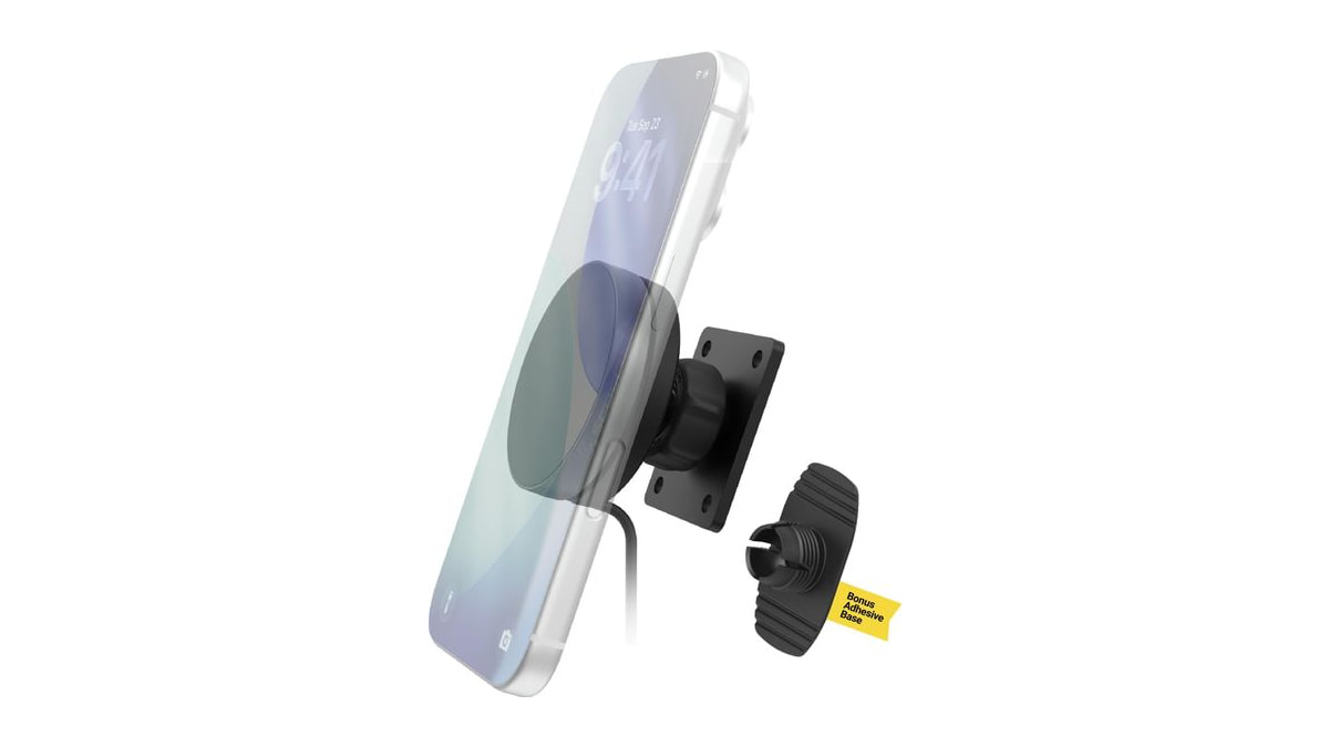Scosche MagicMount Elite Qi2 Wireless MagSafe Car Mount Charger, 25W Magnetic Cell Phone Holder for Car with AMPS Mounting Plate and 3M Adhesive Dashb