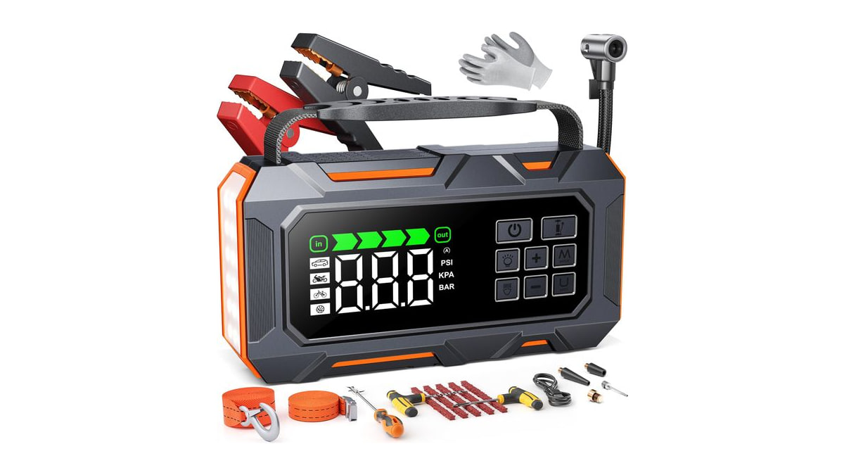 TREKURE 16-in-1 8000A Car Battery Jump Starter with Air Compressor 160PSI, Jump Starter Jump Box (All Gas 12L Diesel) with Portable Jumper Cables, Aut
