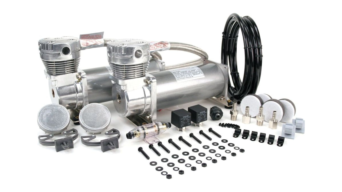 VIAIR 480C Dual Air Compressor for Air Suspension (2 Pack) 12V Continuous Duty Cycle Compressor for Air Tanks, Bags, Air Horns 200 PSI (Pewter)