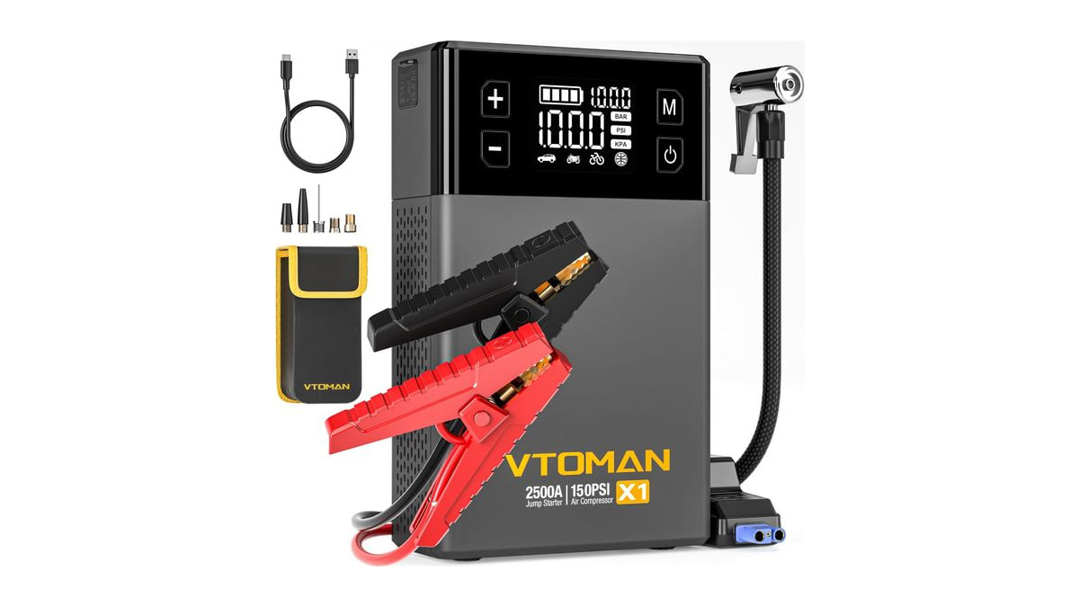 VTOMAN X1 2500A LiFePO4 Jump Starter, 150PSI Air Compressor, 12V Jump Box