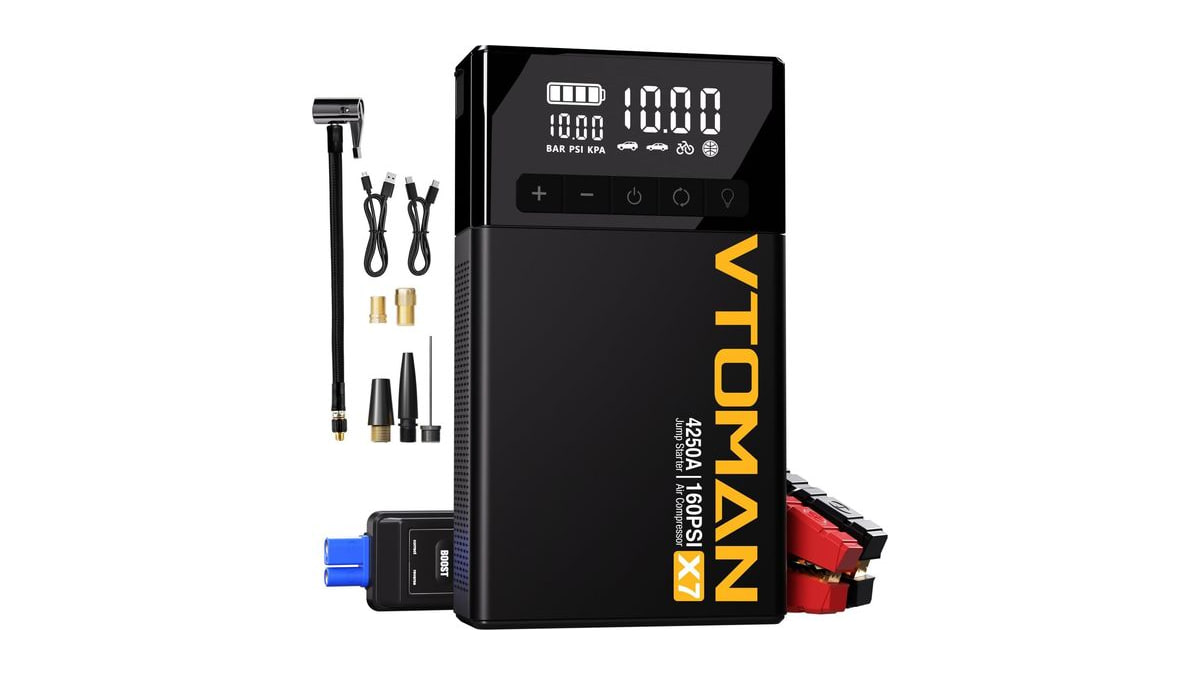 VTOMAN X7 Jump Starter with Air Compressor, 160PSI Auto-Off Tire Inflator