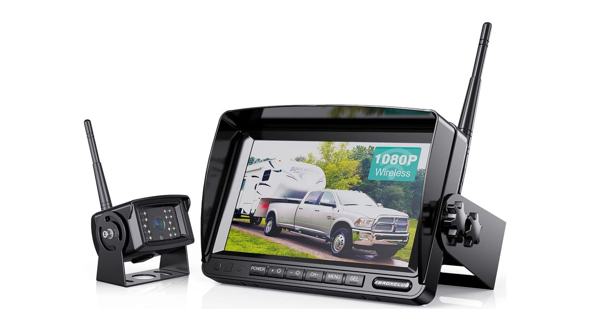 ZEROXCLUB 1080P Wireless Backup Camera System Kit with 7'' LCD Monitor, IP69 Waterproof Backup Camera, Interference-Free Recording HD Night Vision for