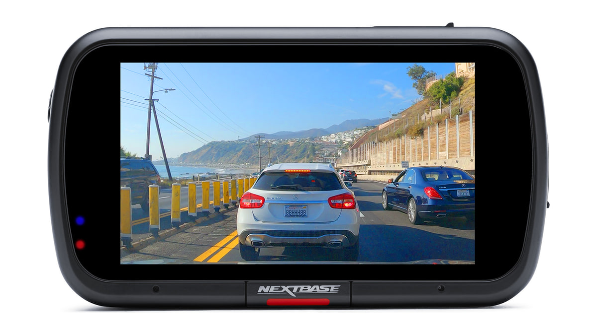 The Nextbase 622GW with its touchscreen showing a recorded clip of traffic