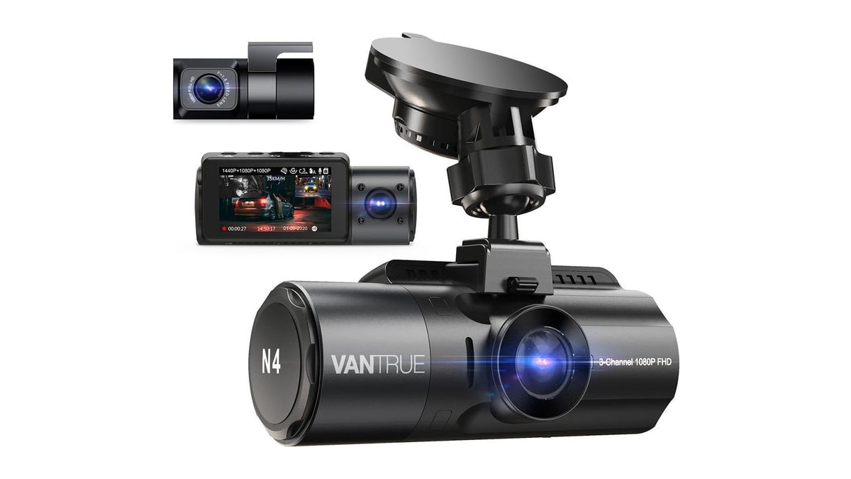 The Vantrue N4 three channel dash cam with its rear camera
